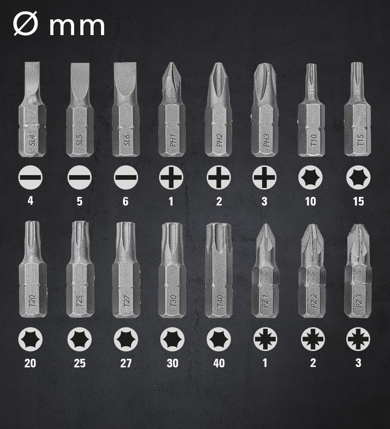 TROTEC 49-DELIGE SET MET SPIRAALBOREN MET EEN ZESKANTSCHACHT, SCHROEFBITS EN DOPSLEUTELS